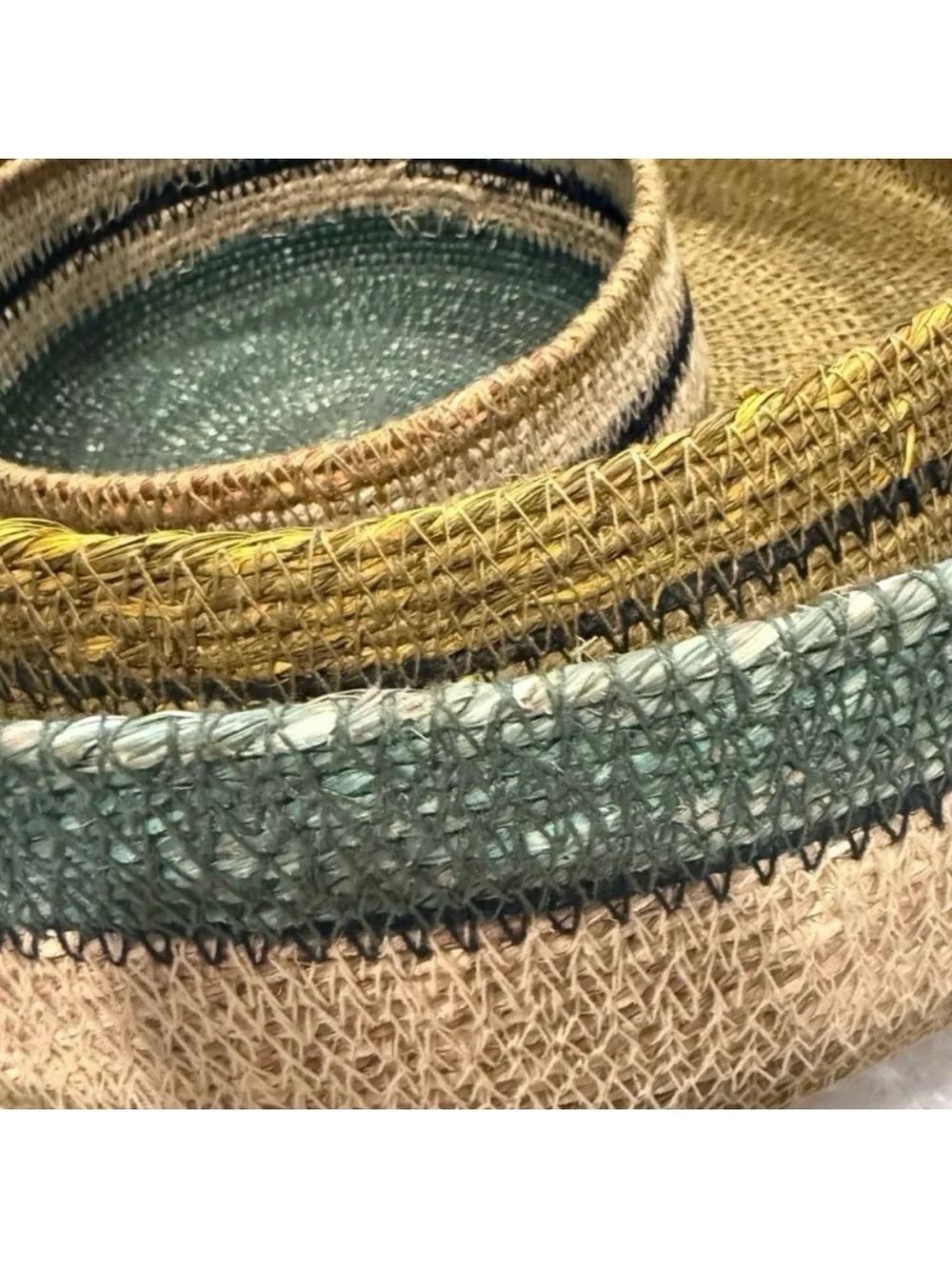 Handwoven Natural Fiber Nesting Storage Baskets Set of 3 w/Lid Boho Decor